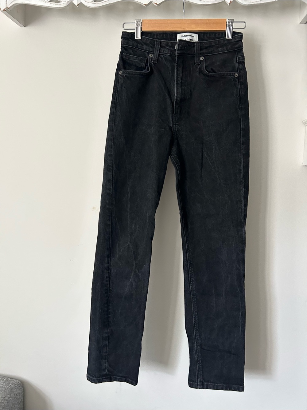Reformation Washed Black Liza Ultra High Rise Straight Jeans